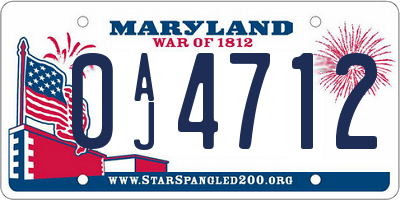 MD license plate 0AJ4712