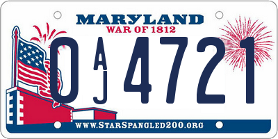 MD license plate 0AJ4721