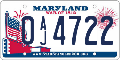 MD license plate 0AJ4722