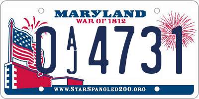 MD license plate 0AJ4731