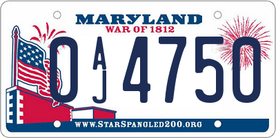 MD license plate 0AJ4750