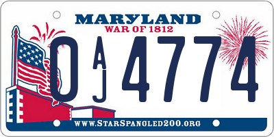 MD license plate 0AJ4774