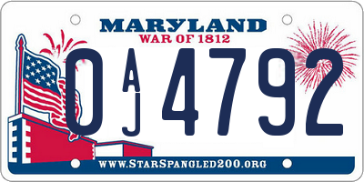 MD license plate 0AJ4792