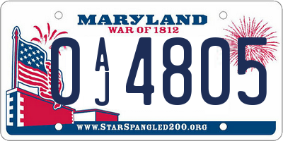 MD license plate 0AJ4805