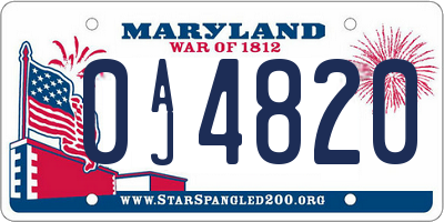 MD license plate 0AJ4820
