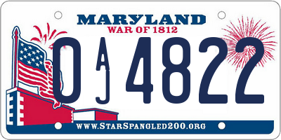 MD license plate 0AJ4822