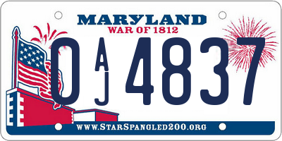 MD license plate 0AJ4837