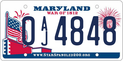 MD license plate 0AJ4848