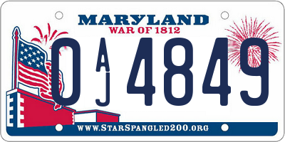 MD license plate 0AJ4849
