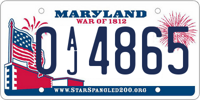 MD license plate 0AJ4865