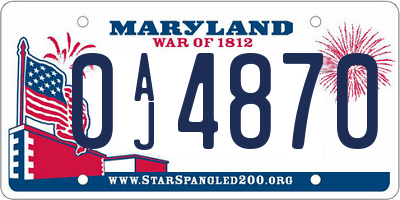 MD license plate 0AJ4870