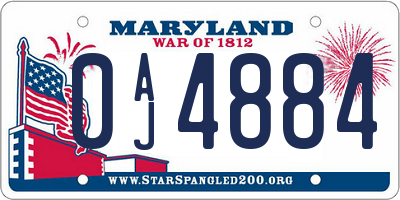 MD license plate 0AJ4884