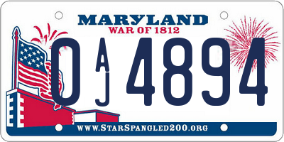 MD license plate 0AJ4894