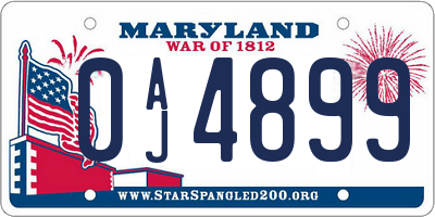 MD license plate 0AJ4899