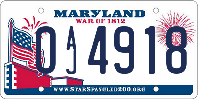 MD license plate 0AJ4918