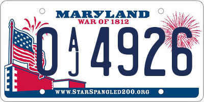 MD license plate 0AJ4926