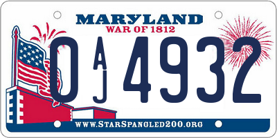 MD license plate 0AJ4932