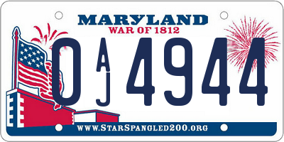MD license plate 0AJ4944