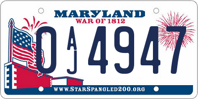 MD license plate 0AJ4947
