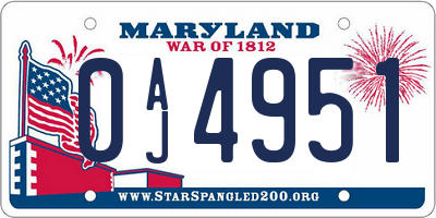 MD license plate 0AJ4951
