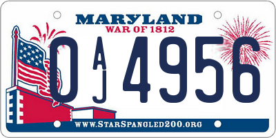 MD license plate 0AJ4956