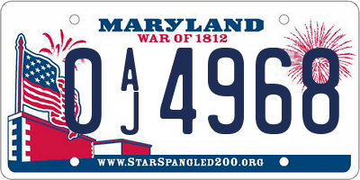 MD license plate 0AJ4968