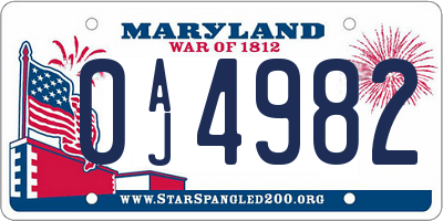 MD license plate 0AJ4982