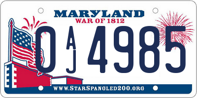 MD license plate 0AJ4985