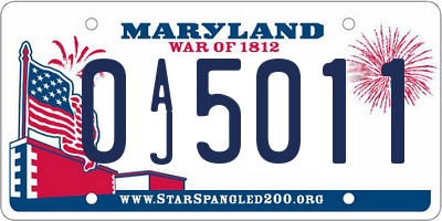 MD license plate 0AJ5011