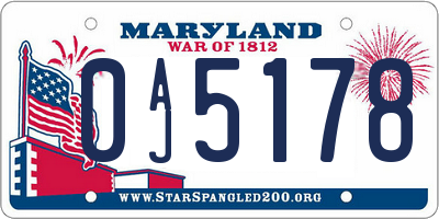 MD license plate 0AJ5178