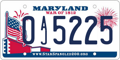 MD license plate 0AJ5225