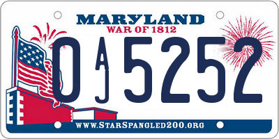MD license plate 0AJ5252