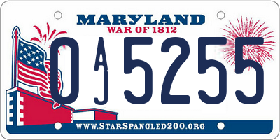MD license plate 0AJ5255
