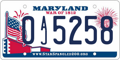 MD license plate 0AJ5258