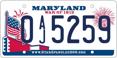MD license plate 0AJ5259