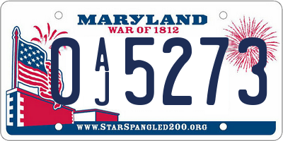 MD license plate 0AJ5273