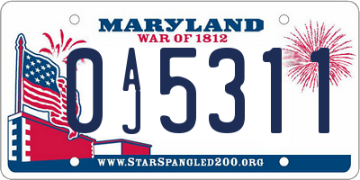 MD license plate 0AJ5311