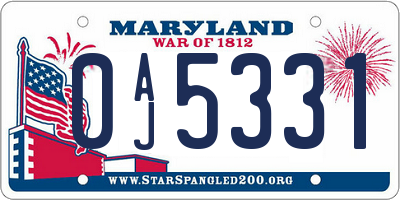MD license plate 0AJ5331