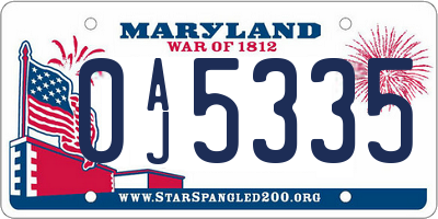 MD license plate 0AJ5335