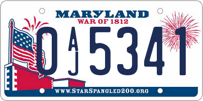 MD license plate 0AJ5341