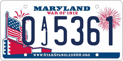 MD license plate 0AJ5361