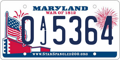 MD license plate 0AJ5364