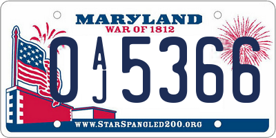 MD license plate 0AJ5366