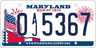 MD license plate 0AJ5367