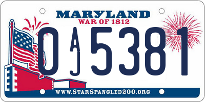 MD license plate 0AJ5381