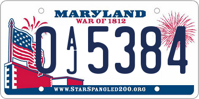 MD license plate 0AJ5384