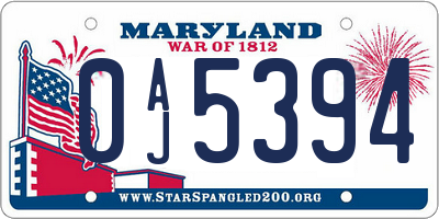 MD license plate 0AJ5394