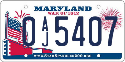 MD license plate 0AJ5407