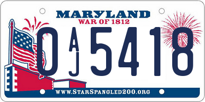 MD license plate 0AJ5418