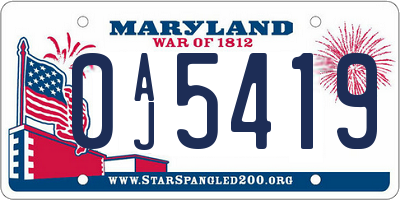 MD license plate 0AJ5419
